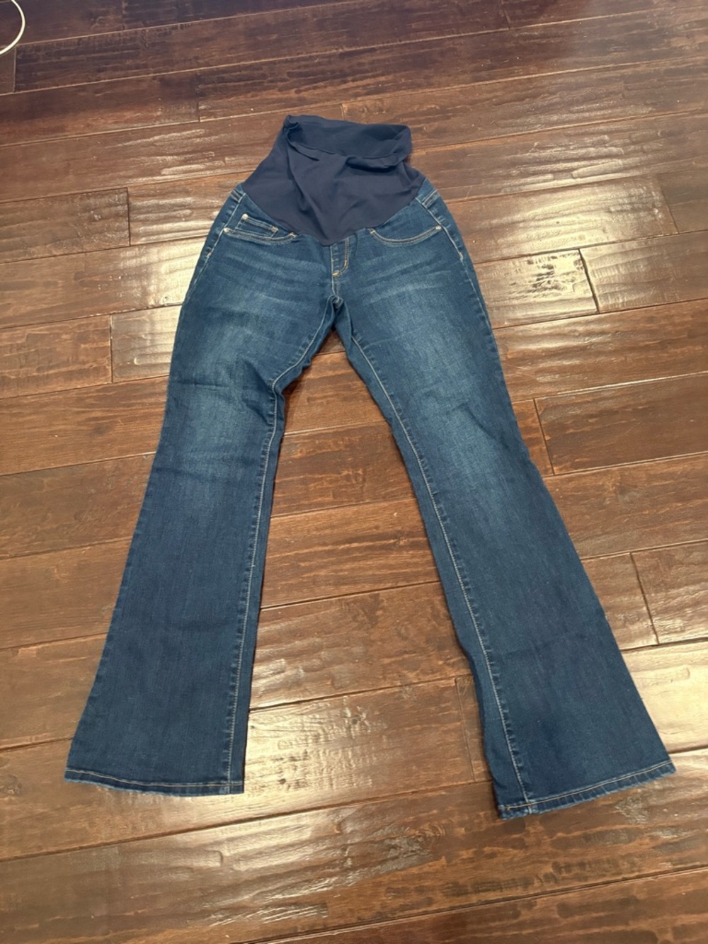 Indigo Blue  Maternity Flare Jeans with Stretch Panel - Navy